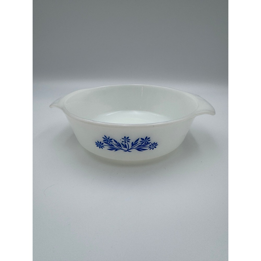 Vintage Anchor Hocking Fire King Blue Cornflower Milk Glass Casserole Dish 436